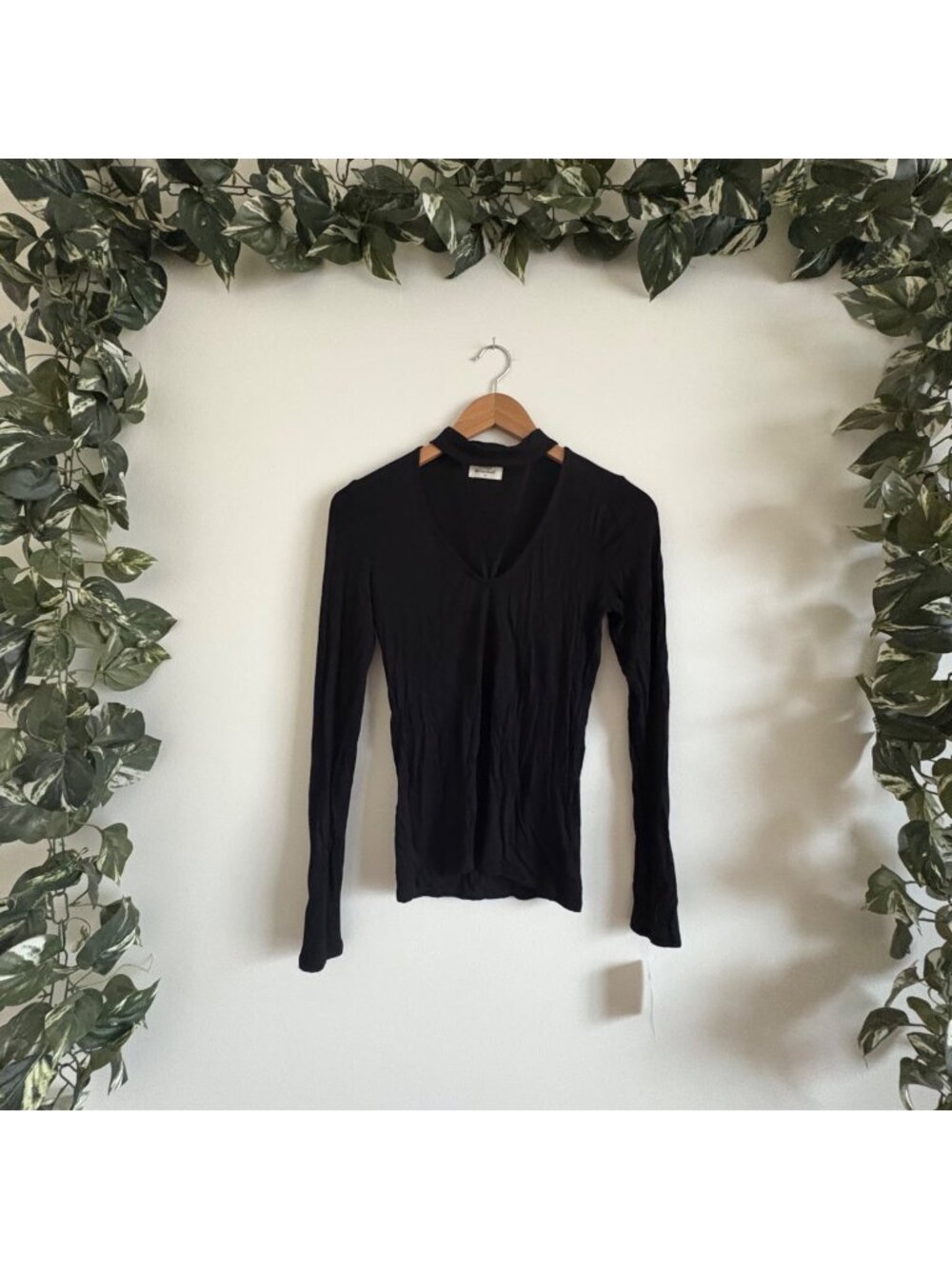 Project Social Tee PST Strappy Open Scoop Long Sleeve Shirt Black NWT Size XS